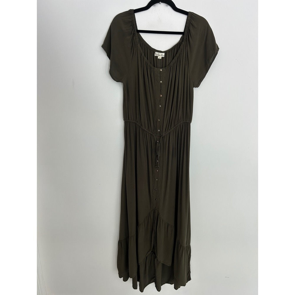 Indigo Rose Olive Green Rayon‎ Button Front High Low Maxi Dress Womens 1X Boho